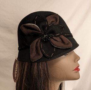 Scala Black Cloche Hat w Flower New With Tag